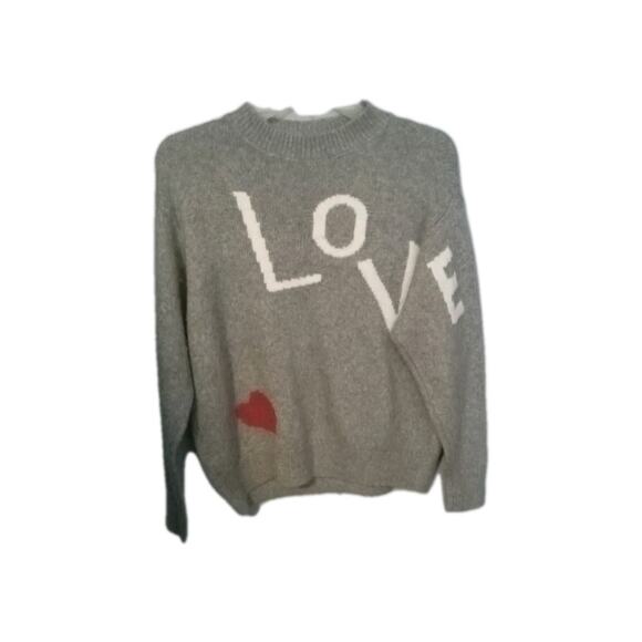 Women's Fuzzy Grey Love Sweater M Kidcore Valentines Cottagecore - Picture 1 of 6